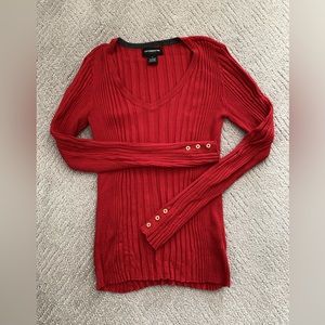 Liz Claiborne fitted red ribbed V-neck long sleeve size small